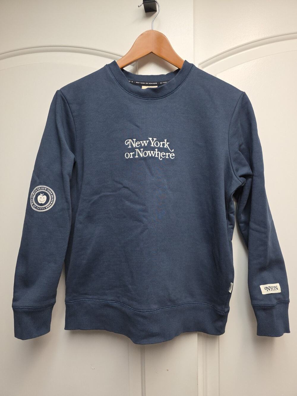New York Or Nowhere Motto Crewneck Sweatshirt In Navy, Small